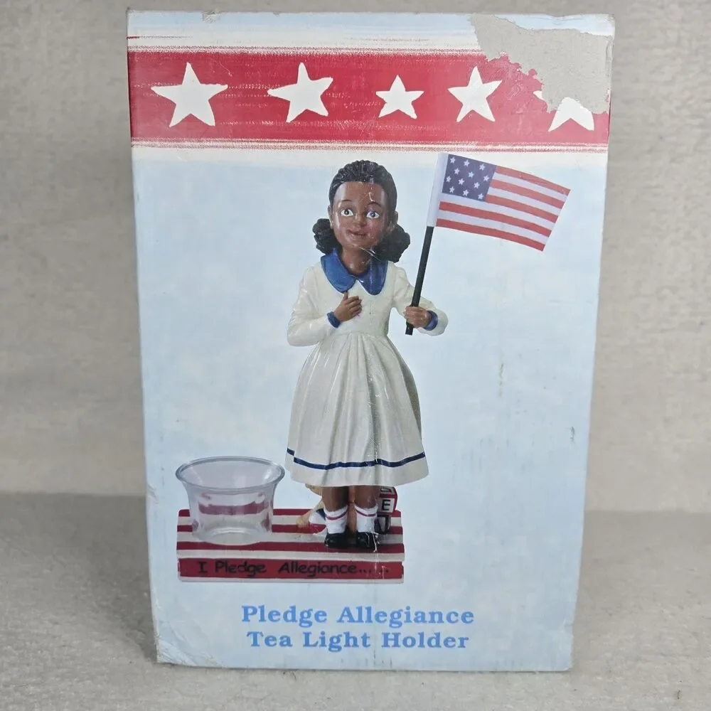 NIB Americana Flying Colors Pledge Allegiance Tea Light Holder Girl